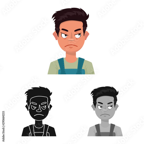 Vector illustration of guy and emotion sign. Set of guy and features stock vector illustration.