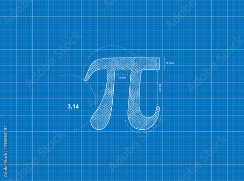 Blueprint to Pi symbol technical illustration
