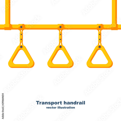 Abstract background passenger transportation. Transport handrail. Hanging handle. Ceiling bracket on yellow pipe. Handles for passengers. Grip metro or bus. Vector illustration flat design.