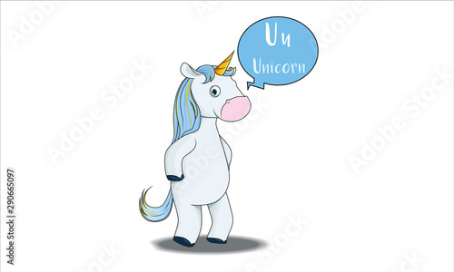 unicorn cartoon with U alphabet