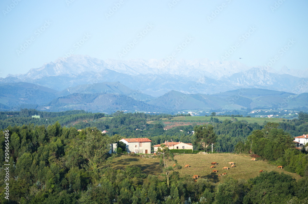 Mountain range of 'Picos de Europa' as seen from Ruiloba, Cantabria, Spain