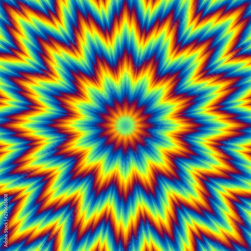 Pulsing fiery flower. Optical illusion of movement.