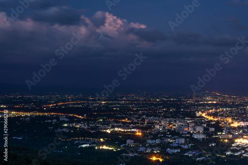 Cityscape purple sky on twilight from Northern, Thailand.