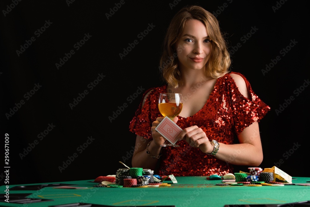 Girl plays poker. Casino and card games, money and success. Girl plays poker. Casino and card games, money and success.