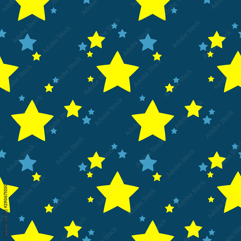 Christmas pattern with blue and yellow stars. Computer graphics. Background for gifts, textiles, packaging, notebooks, paper. Christmas pattern with blue and yellow stars. Computer graphics. Background for gifts, textiles, packaging, notebooks, paper.