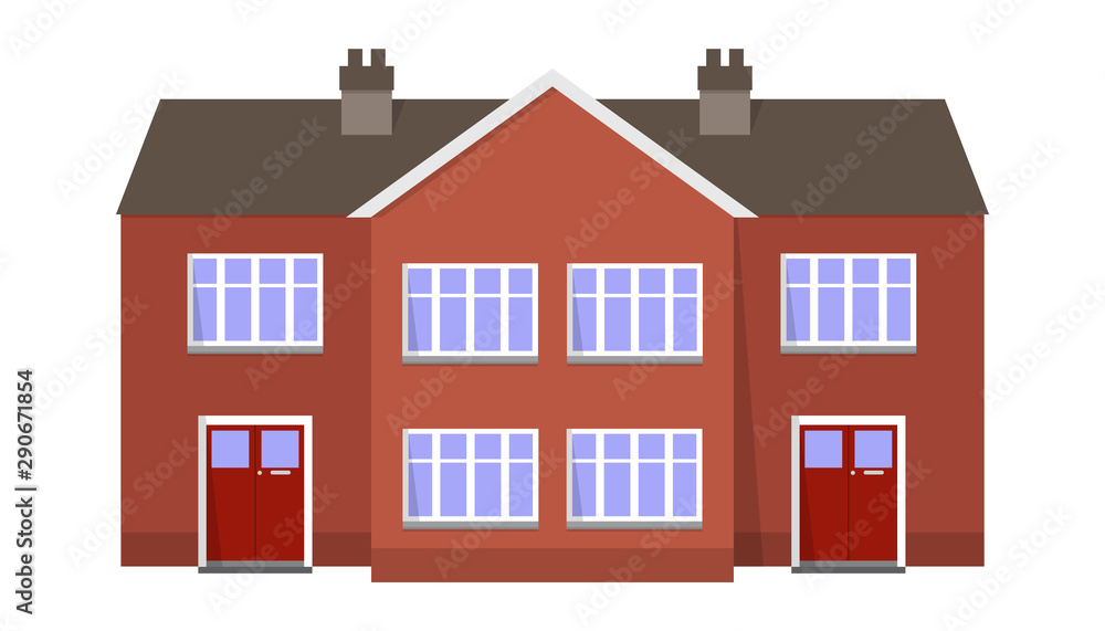 Two-storey house isolated on white background, vector illustration