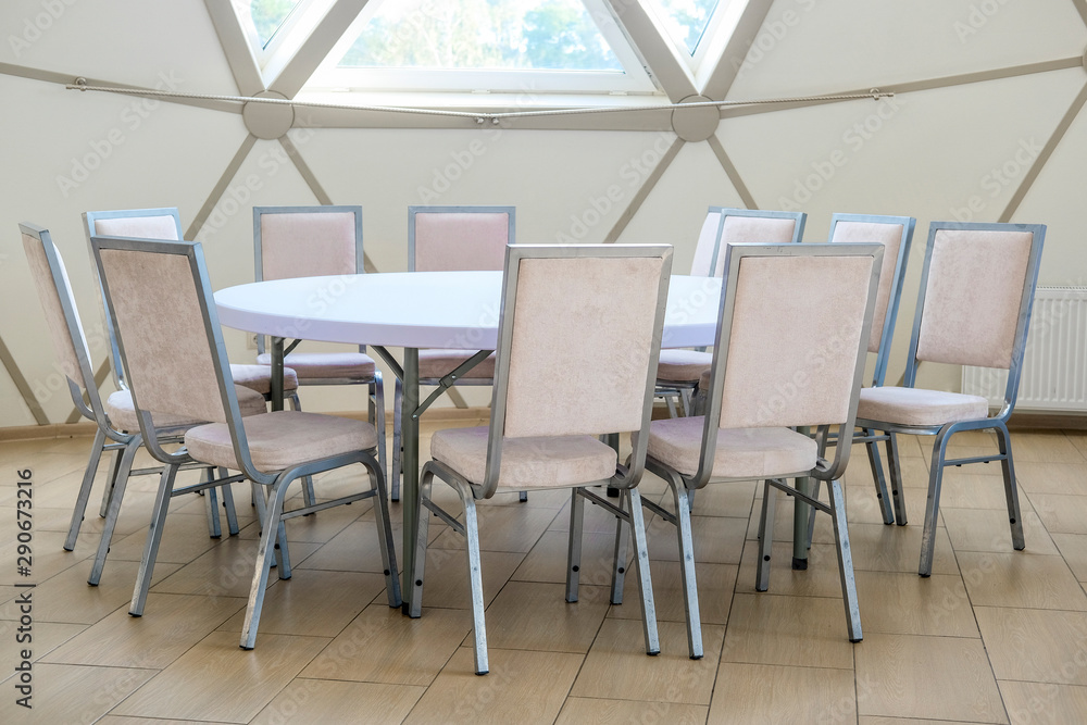 Serpuhov, Russia - August, 22, 2019: Interior of a modern conference hall Serpuhov, Russia - August, 22, 2019: Interior of a modern conference hall