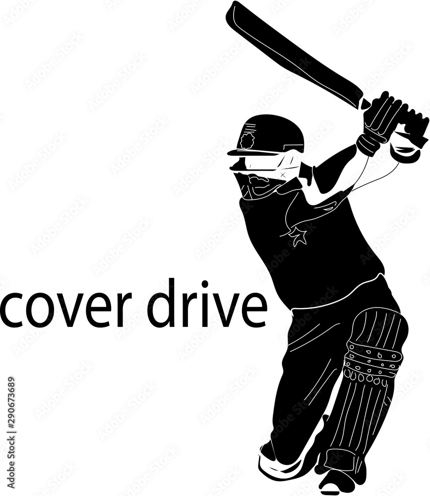 Cricket Batsman illustration. Cover Drive Shot Illustration Stock Vector