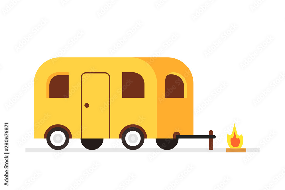 Camper trailer isolated on white background. Vector illustration.