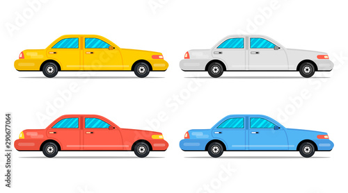 Fototapeta Naklejka Na Ścianę i Meble -  Cars side view. Flat cartoon style. Vector illustration.