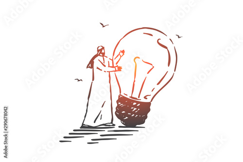 Idea generation, brainstorm concept sketch. Hand drawn isolated vector