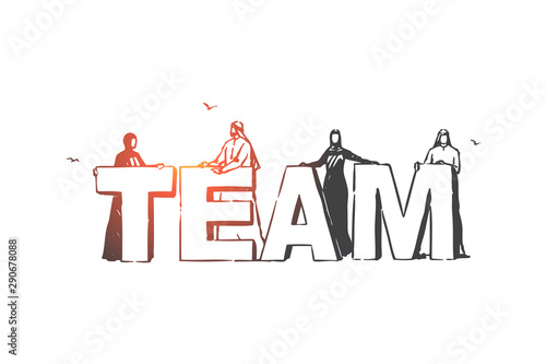 Teamwork, cooperation, partnership concept sketch. Hand drawn isolated vector
