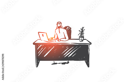 Distance job, freelance concept sketch. Hand drawn isolated vector