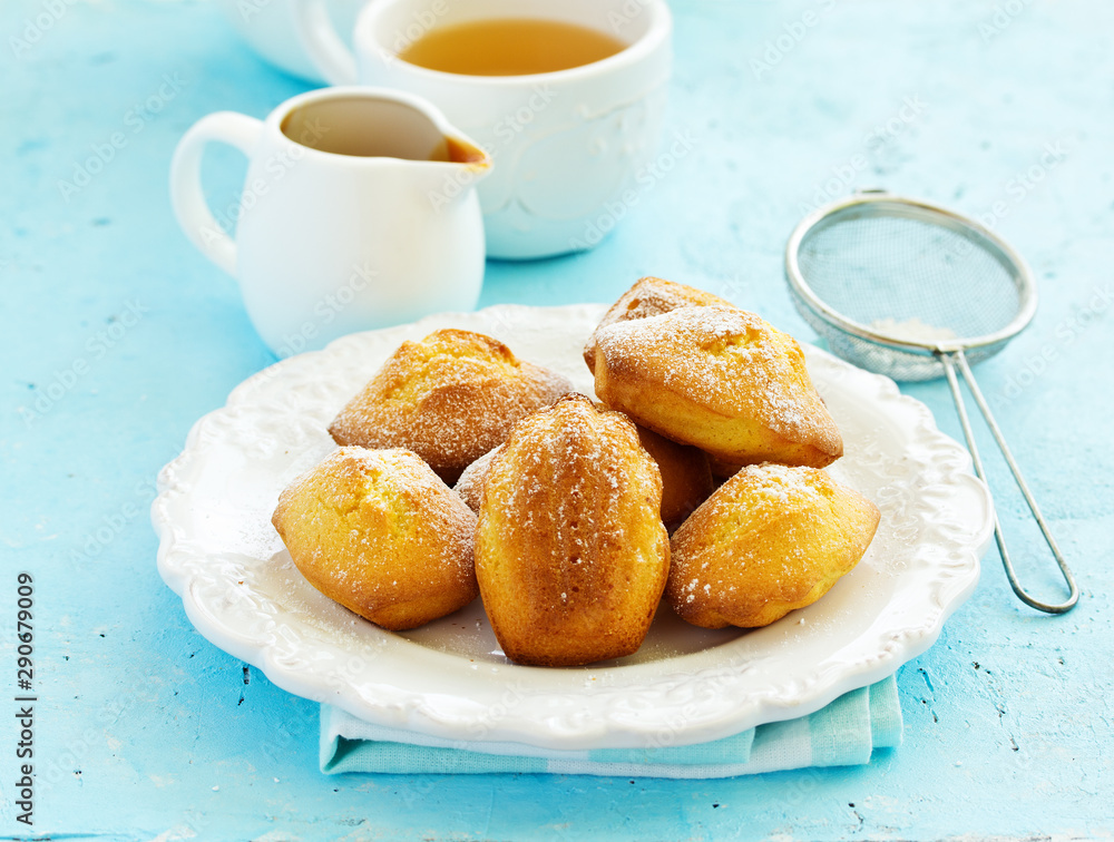 Madeleine french cookies with caramel. selective focus. Madeleine french cookies with caramel. selective focus.