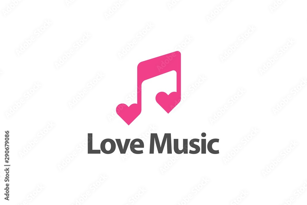 Musical note sign and pink heart icon vector logo design, Love Music Template Musical note sign and pink heart icon vector logo design, Love Music Template