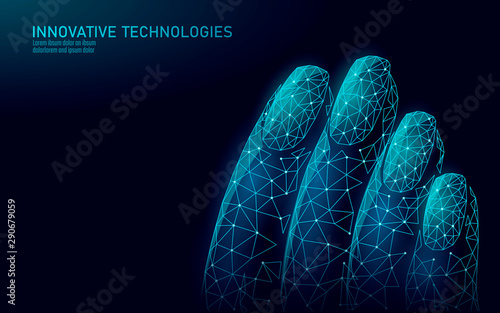 Low poly modern nail polish care technology. Innovative spa salon mani hand fingertips strengthener formula. Nail protection shield female cosmetics ad concept vector illustration