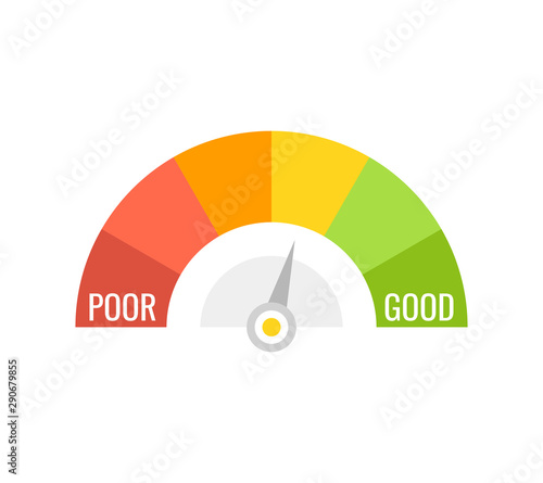 Credit score indicators with color levels from poor to good on white background. Vector illustration.