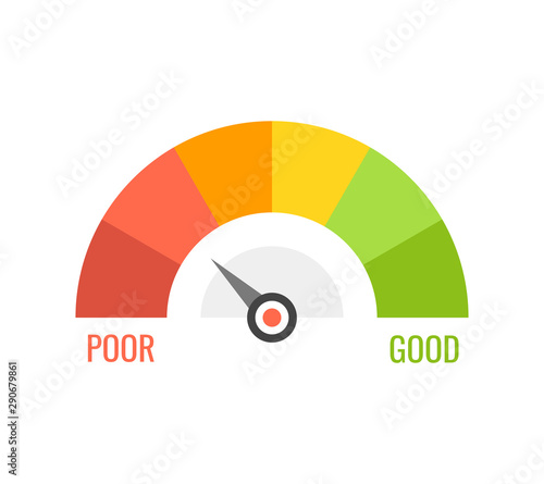 Credit score indicators with color levels from poor to good on white background. Vector illustration.