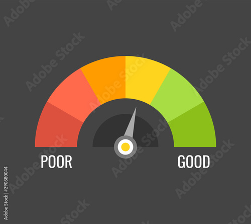 Credit score indicators with color levels from poor to good on black background. Vector illustration.