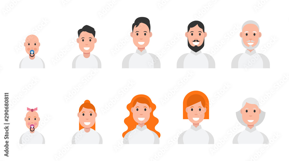 Set of people different ages. Male and female icons. Vector illustration. Set of people different ages. Male and female icons. Vector illustration.
