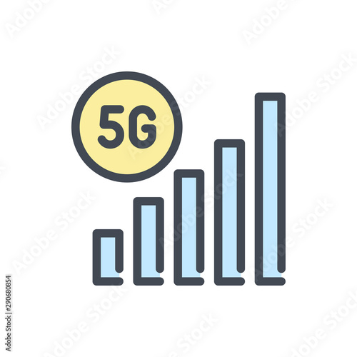 5G signal color line icon. 5G network vector outline colorful sign.
