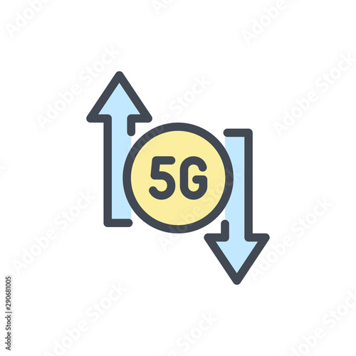 5G synchronization color line icon. 5G network vector outline colorful sign.
