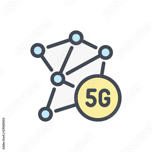 5G connection color line icon. 5G network vector outline colorful sign.