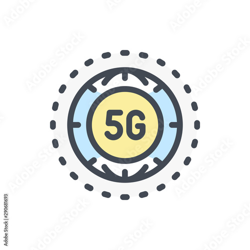 World connected to 5G color line icon. 5G network vector outline colorful sign.