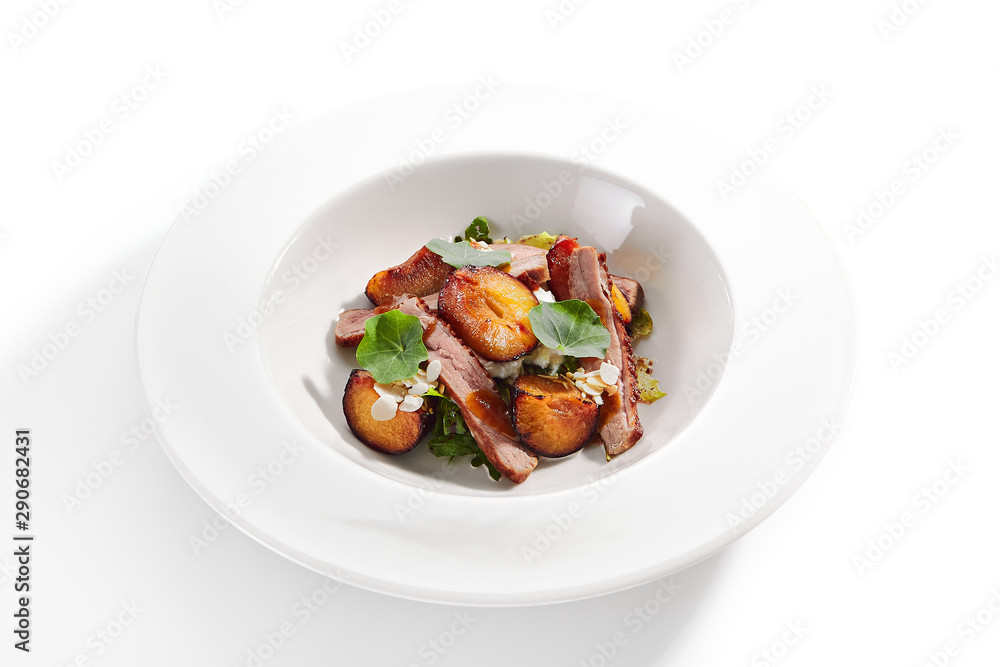 Salad with Roasted Duck Breast, Baked Pear and Strachatella Salad with Roasted Duck Breast, Baked Pear and Strachatella