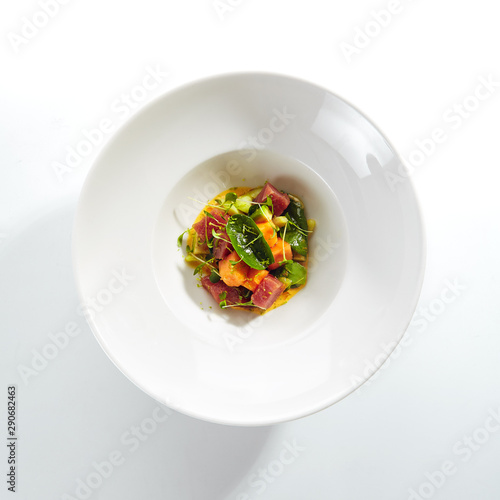 Tuna Fillet Salad in Spicy Papaya Sauce Isolated
