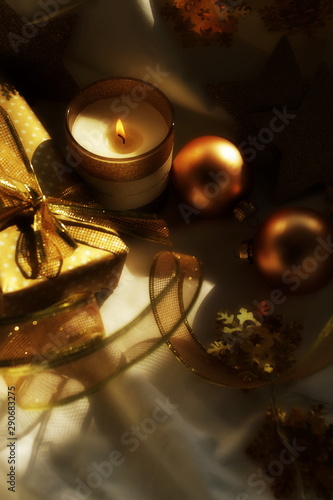 christmas or new year decorations background in vintage toned. Xmas holiday a...