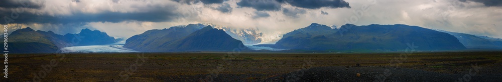 Panorama view of Skaftafellsjokull Glacier in south Iceland, Summertime