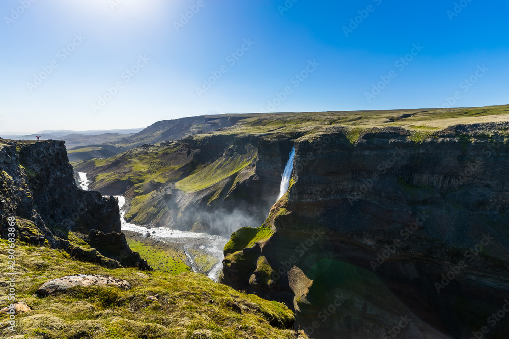 Beautiful view summer of Haifoss waterfall in Iceland, Travel Destinations Concept