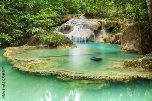 Fototapeta Naklejka Na Ścianę i Meble -  Waterfall beautiful (erawan waterfall) in kanchanaburi province asia southeast asia Thailand