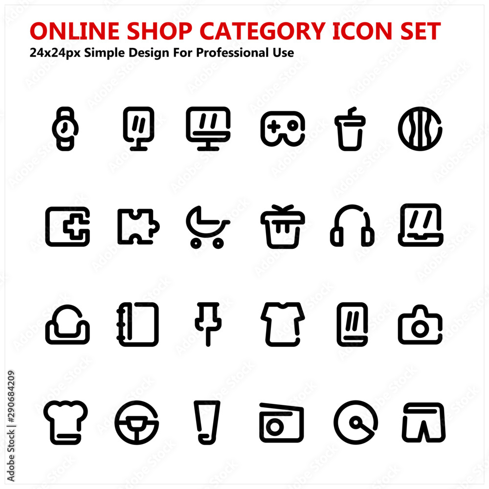 Online Shop Category Icon Set Simple Design For Professional Use Contains Such Icons As Software Bodycare Electronic Kitchen And More Vector Base Stock Vector Adobe Stock