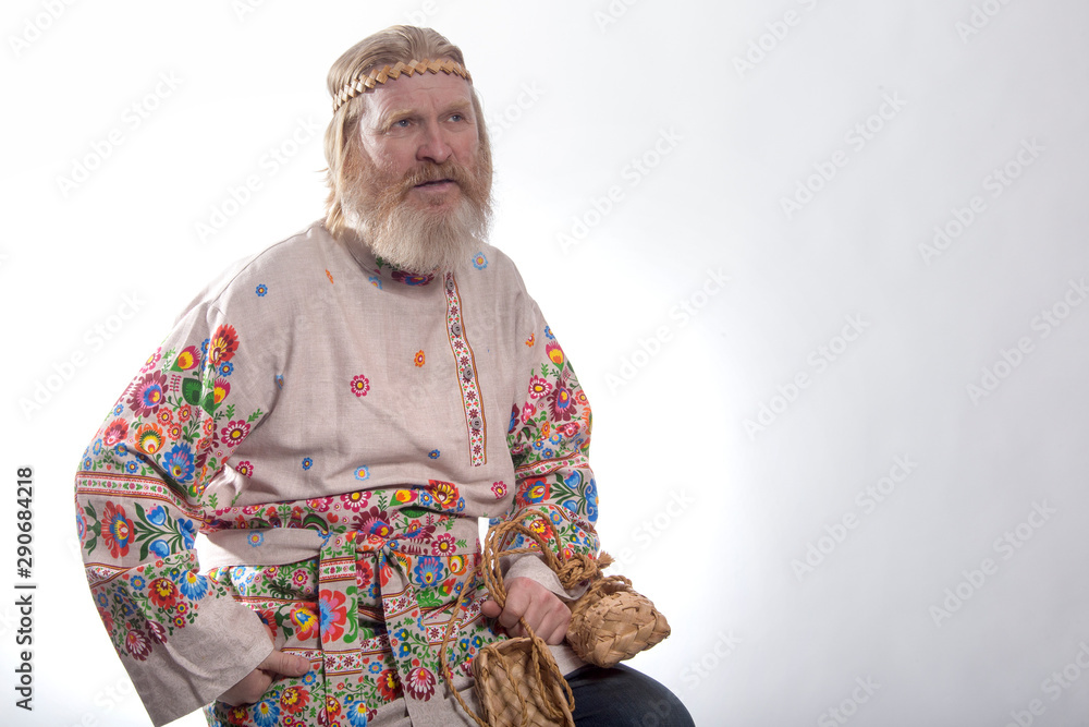 Slavic man in a beautiful national shirt Slavic man in a beautiful national shirt