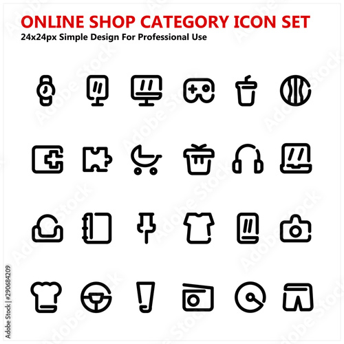 Online Shop Category Icon Set Simple Design For Professional Use. Contains Such Icons as Software, Bodycare, Electronic, Kitchen and more. Vector Base.