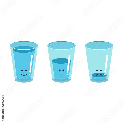 Health care poster in flat style. Cute three glasses of water. Vector illustration.