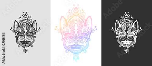 original tribal ornamental tattoo design of cute cat face