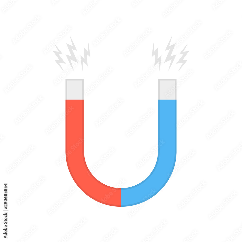 Magnet illustration in flat style. Magnetism, magnetize or attraction concept. Vector illustration. Magnet illustration in flat style. Magnetism, magnetize or attraction concept. Vector illustration.