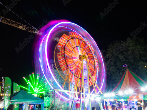 Ferris wheel Lighting Colorfull,On this night city,Side river © K illustrator Photo
