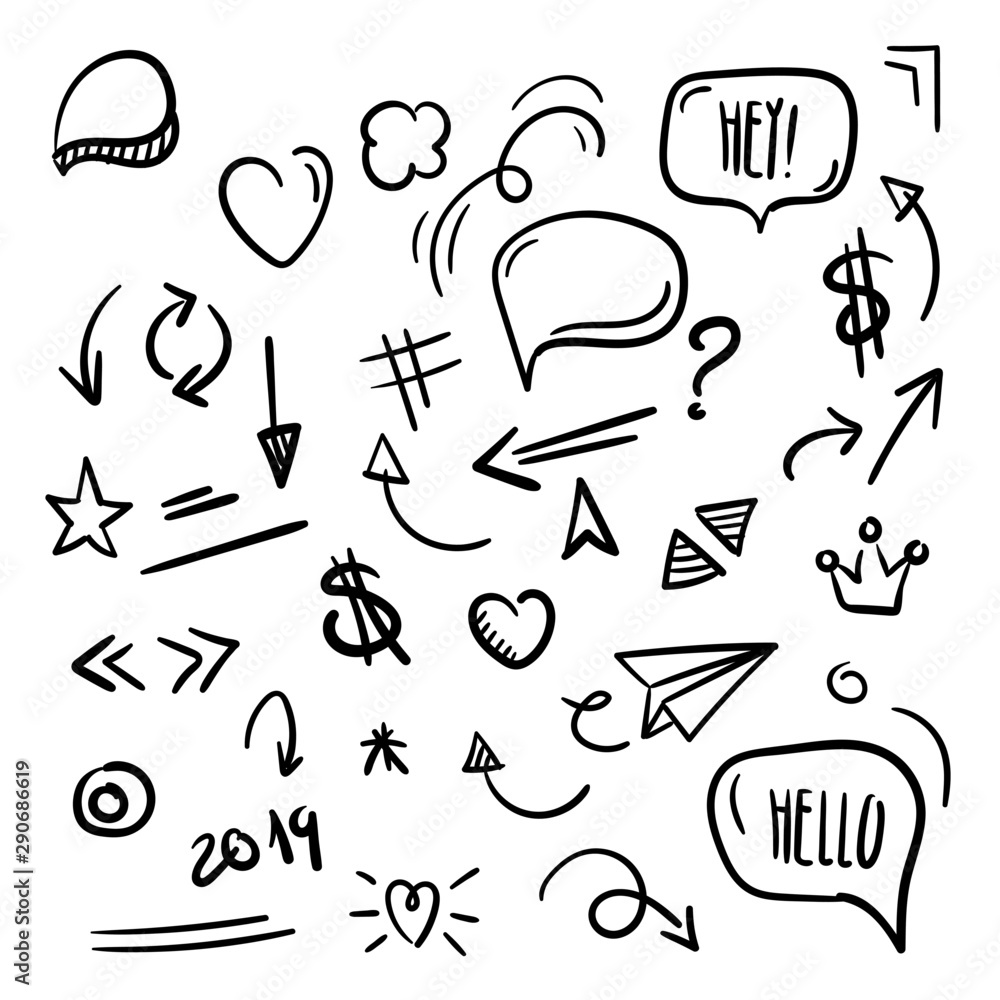 Plakat Doodle icon set, collection of hand drawn elements