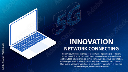 5G INNOVATION NETWORK CONNECTING with circuit board is background. fastest internet technology