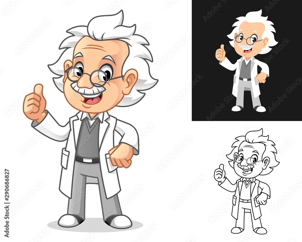 Happy Old Man Professor with Thumbs Up Gesture Cartoon Character Design, Including Flat and Line Art Designs, Vector Illustration, in Isolated White Background. Happy Old Man Professor with Thumbs Up Gesture Cartoon Character Design, Including Flat and Line Art Designs, Vector Illustration, in Isolated White Background.