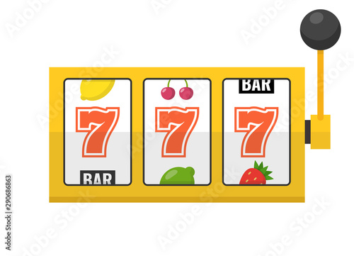 Golden slot machine with lucky sevens jackpot. Vector illustration.