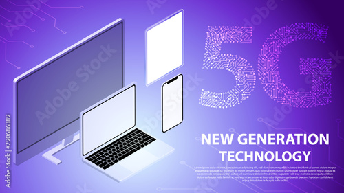 5G new generation technology with circuit board is background. network connection, fastest internet technology in future