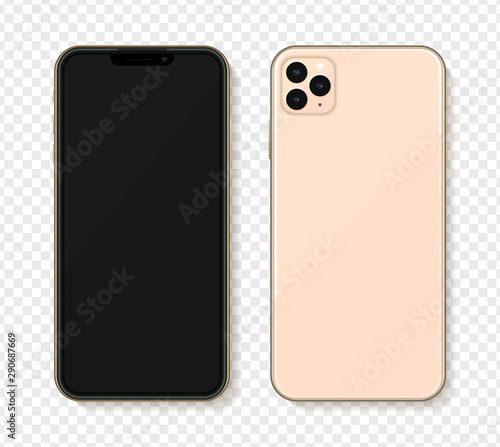 Empty screen new mobile phone mockup isolated on transparent background. Vector illustration