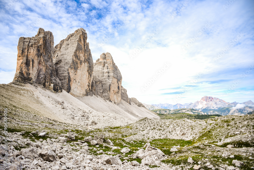 Tre Cime, Landscape of Dolomites mountains in South Tyrol, Italy.