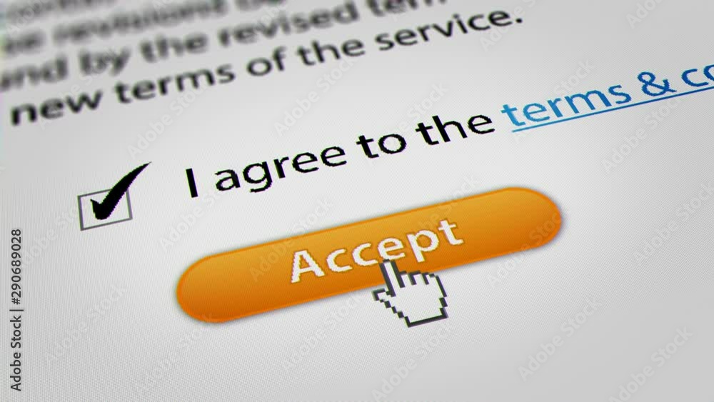 Mouse Cursor Clicking Accept for Terms and Conditions Agreement. Mouse Cursor Clicking Accept for Terms and Conditions Agreement.