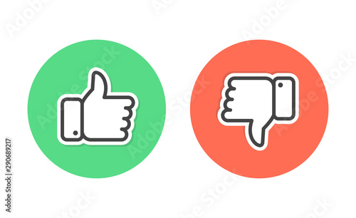 Like and dislike icons set. Thumbs up and thumbs down. Vector illustration.